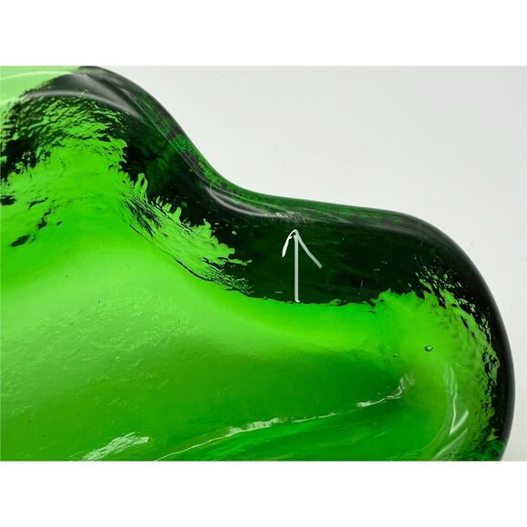Vintage 1960's BLENKO Amoeba Freeform Art Glass Green Ashtray Trinket Dish - Picture 9 of 10